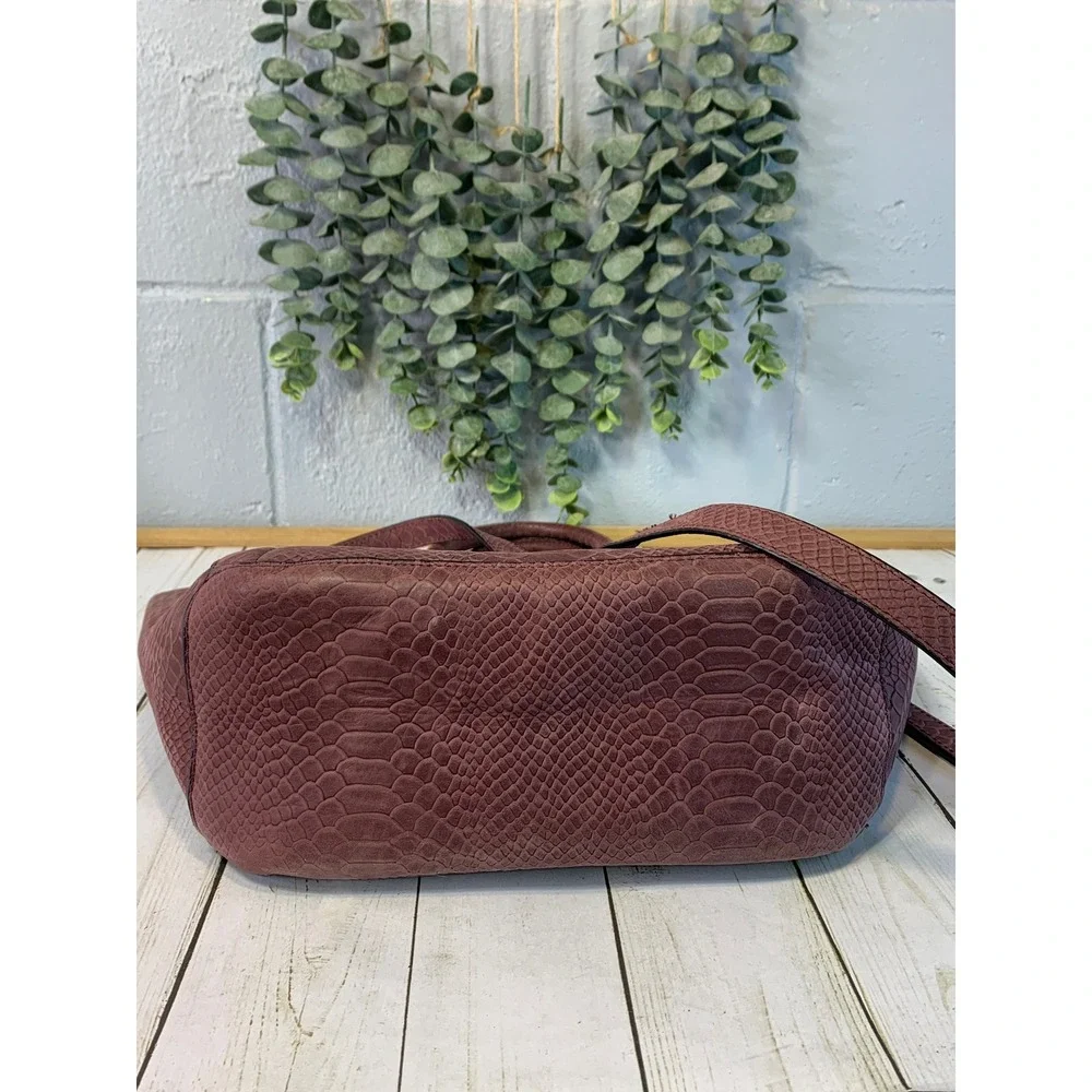 Ivanka Trump Plum Mauve Snakeskin Embossed Faux Leather Satchel Tote Bag - Picture 6 of 10